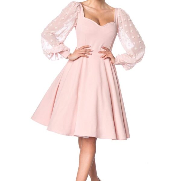 Rózsaszínű hosszúujjú retro ruha-0